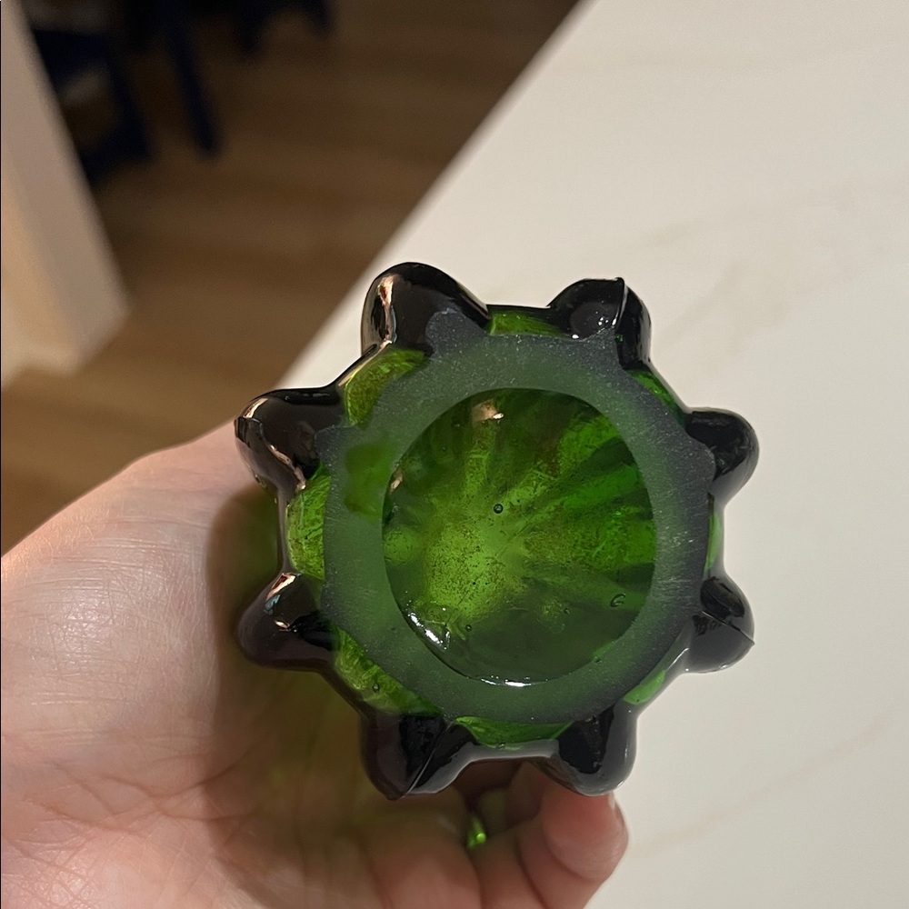 10.5” glass swung 5 finger green vase - Picture 2 of 2